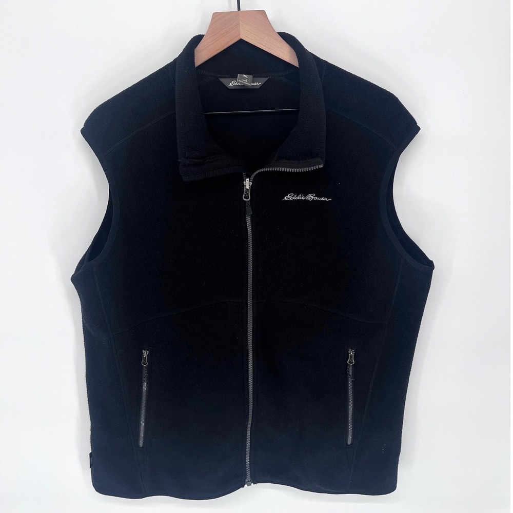Eddie Bauer Fleece Vest Mens Large Black Full Zip Recycled Outdoor Gorpcore